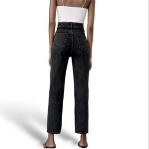 Zara Tapered Charcoal Black Stone Wash Mom Jeans